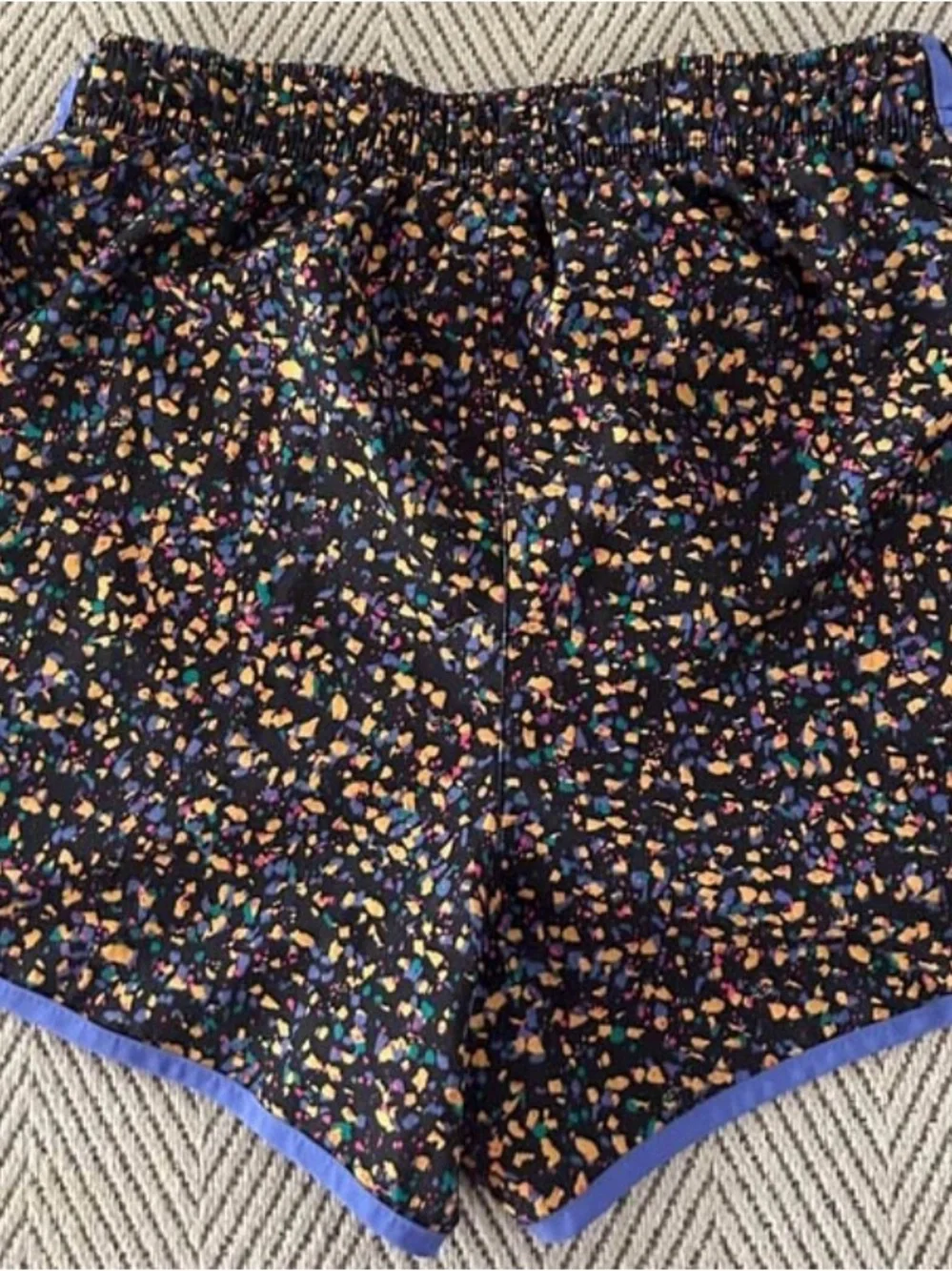 Size Small Women’s Nike Black Printed Athletic Shorts with Blue Trim